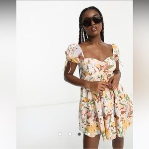 Abercrombie & Fitch Puff Sleeve Babydoll Mini Dress Yellow Floral Size XS